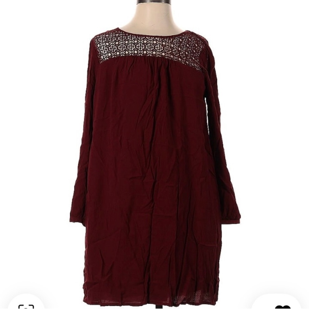 GAP Burgundy Long Sleeve Dress with Crochet Detail